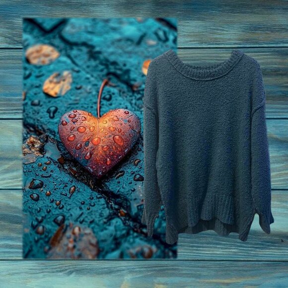 Cute BECOOL Turquoise (Blue/Green)Sweater with Fun Seam Detail on Back & Sleeves - Picture 7 of 13